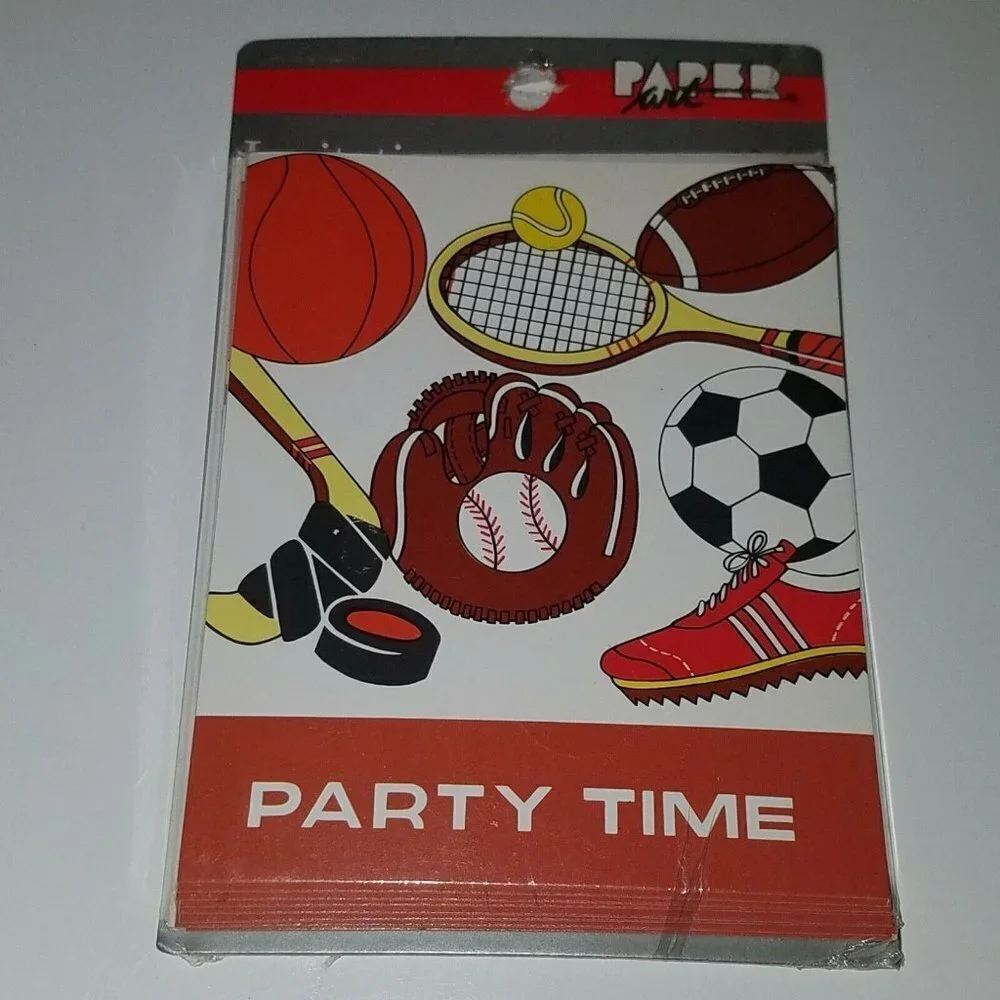 VTG NOS Party Time Invitations Sports Football Basketball Baseball Bday Card Lot
